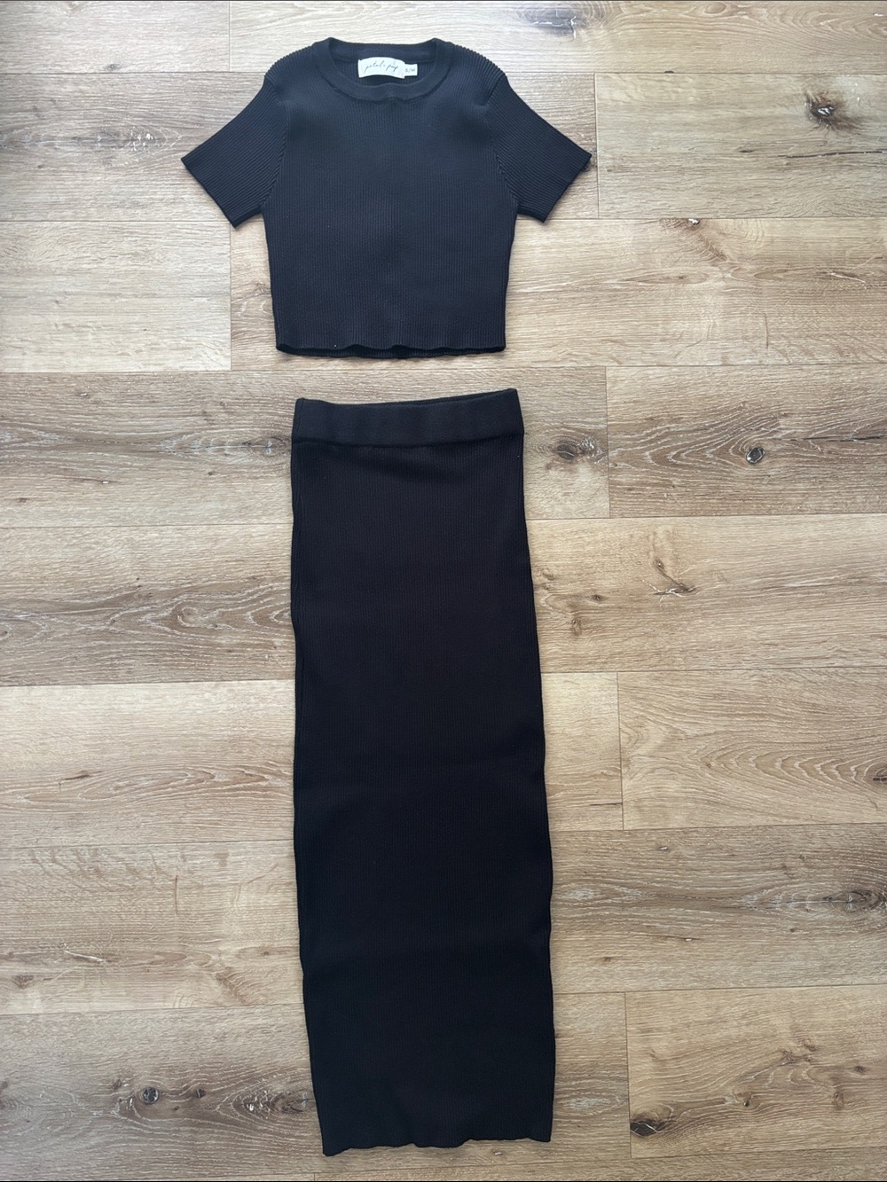 Petal & Pup Black Ribbed Crewneck Top and skirt set